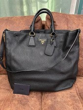 PRADA Black Leather Tote Bag with Tag #QY7BH4