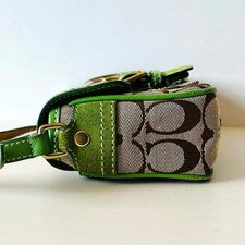 Old Coach Shoulder Bag, Brown and Green Signature Suede #QY3GDN
