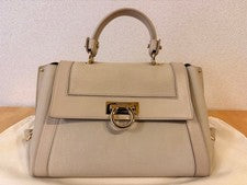 FERRAGAMO Gancini Beige Leather 2-Way Handbag #QYAKAT