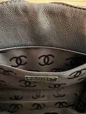 CHANEL Caviar Skin Shoulder Bag Black Logo Embroidery Hard to Find #QYG534