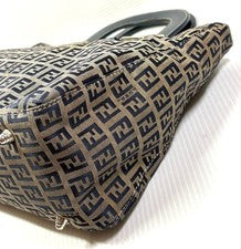 FENDI Zucchino Zucca Pattern Handbag Leather Canvas #QY2SL3