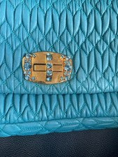 MIU MIU Nappa Crystal Matelasse Turquoise Blue Shoulder Bag #QYF1VE