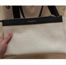 BALENCIAGA Canvas Tote Bag White Black Pouch Hawaii Purchase #QYHE3K