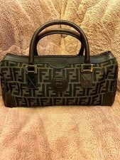 FENDI Mini Boston Bag Monogram Canvas Leather Black Beige Italy From Jap #QYABPF