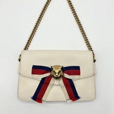 GUCCI Animalier Broadway Bow Flap Handbag White #QY3A1E
