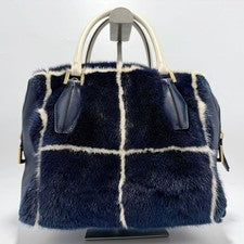Tod's Mink Leather Handbag, Navy and White, Genuine Fur, VV267 #QYJIUD
