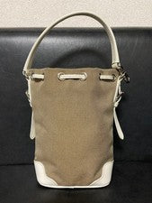 PRADA Logo Jacquard Mini Bucket Bag Drawstring White Beige #QY6H2W