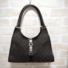 GUCCI Jackie handbag, canvas, GG pattern, black. #QYJK6G