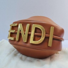 FENDI Graphic Mini 8BS081 Camel Brown Gold HW Logo Scratched #QYIGQP