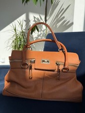 MAX MARA Brown Leather Zip Handbag Dual Handle Medium #QYH66L