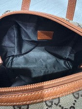 GUCCI GG Canvas Mini Handbag Beige Brown Leather Trim Zipper Pull From J #QY1BCH