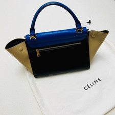 CÉLINE Trapeze Handbag, 2-way, Blue, Black, Beige Leather #QY2LUW