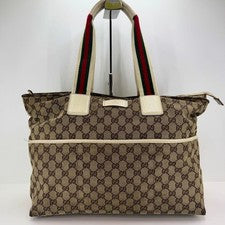 GUCCI Sherry Line GG Canvas Handbag Brown Leather Trim W44 H30 D12cm Fro #QYK5S9