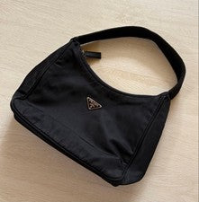 PRADA accessory pouch mini bag, Pocono nylon, black, triangular shape. #QY4IX6