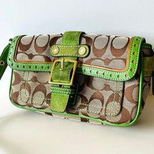 Old Coach Shoulder Bag, Brown and Green Signature Suede #QY3GDN