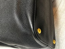 PRADA tote handbag, black leather, gold hardware #QY25YP