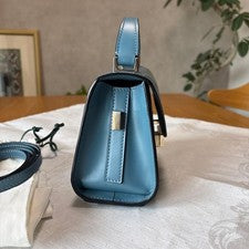 VALEXTRA Iside Micro (Old Size) Blue Leather Bag W17cm #QY0FS1