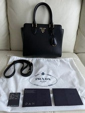 PRADA Saffiano Leather Handbag 2-Way Shoulder Bag Black 1BA113 #QY3OGK
