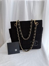 CHANEL Chocolate Bar Chain Tote Bag (Cotton) #QY7XQN