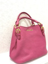 MIU MIU MIUMIU Madras 2-Way Handbag, Leather, Pink #QY0NC6