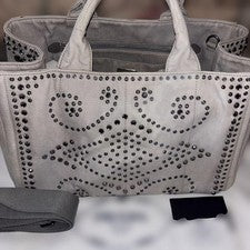 PRADA Prada Canapa Studded Handbag, Gray #QY1J2M