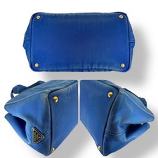PRADA Canapa Denim Handbag Blue White Stitch Triangle Logo #QY2T3V
