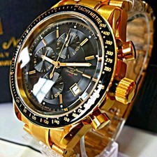 Gold IP Multi-Function Chrono 100M Water Resistant Men Watch Japanese #QYI1EE