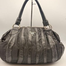 PRADA Crimson Stripe Gathered Nylon Leather Trim Handbag #QYH6CY