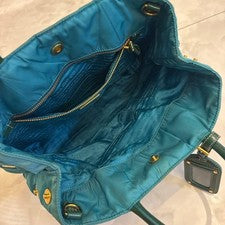 PRADA Teal Nylon Tote Handbag Blue Women #QYKTDK