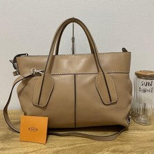 TOD'S Leather 2-Way Bag, Beige #QY0FU3