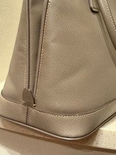 PRADA Saffiano Leather Handbag ARGILLA Beige Gray W-size Italy From Japa #QY0902
