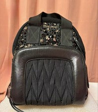 [Good Condition] Miu Miu Backpack Bijou Matelasse Leather Nylon Black