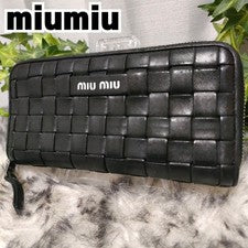 miumiu long wallet black braided leather round miu miu wallet black