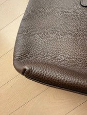 BVLGARI Dark Brown Leather Handbag Ring Detail Large Tote #QYL0HU
