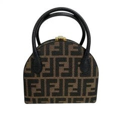 FENDI Canvas Zucca Monogram Leather Trim Handbag Brown Italy #QYELVW