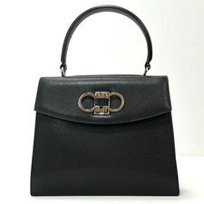 Ferragamo handbag, double Gancini design, black, silver hardware. #QY97XR