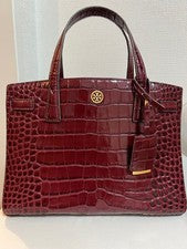Tory Burch crocodile-embossed handbag, burgundy. #QYESID