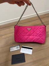 PRADA Nylon Quilted Chain Handbag, Pink #QY3G0X