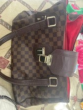 LOUIS VUITTON Damier Handbag Brown Red Suede Interior Gold HW #QY2LC4