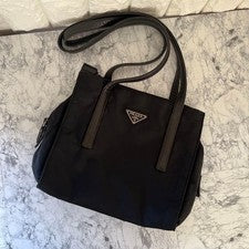 PRADA Prada Triangle Plate Handbag Tote Bag Black #QYDIGW