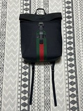 GUCCI Shelly Web Line Backpack Canvas Black Green #QYE5H3