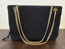 CHANEL Matelass? Tweed Chain Handbag Black Women #QY61CC
