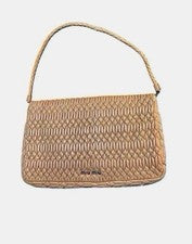 MIU MIU Matelasse Nappa Crystal Buckle Clutch Handbag Beige #QY9GKL