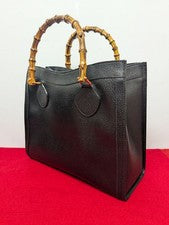 Gucci Bamboo Leather Handbag Tote Bag Black #QYJYDX
