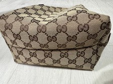 GUCCI GG Canvas Mini Handbag Beige Brown Leather Trim Zipper Pull From J #QY1BCH