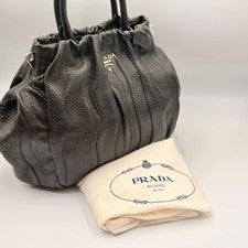 PRADA Nappa Leather Shirred Handbag, Black, Silver Hardware #QY2T43