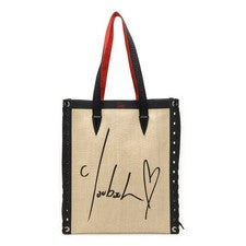 Christian Louboutin Cabalace Small Tote Bag Shoulder Bag Raffia Beige Bl #QYK5BU