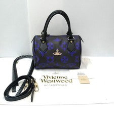 Vivienne Westwood Mini Boston Bag, Logo Mania, Black x Blue #QYC1EM