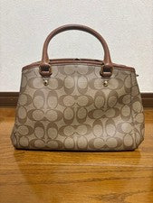 COACH handbag, beige and brown tote bag, no strap., Canvas/Leather #QYJQ66