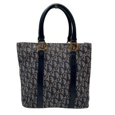 Dior Trotter Canvas x Leather Handbag Tote Navy #QYG472